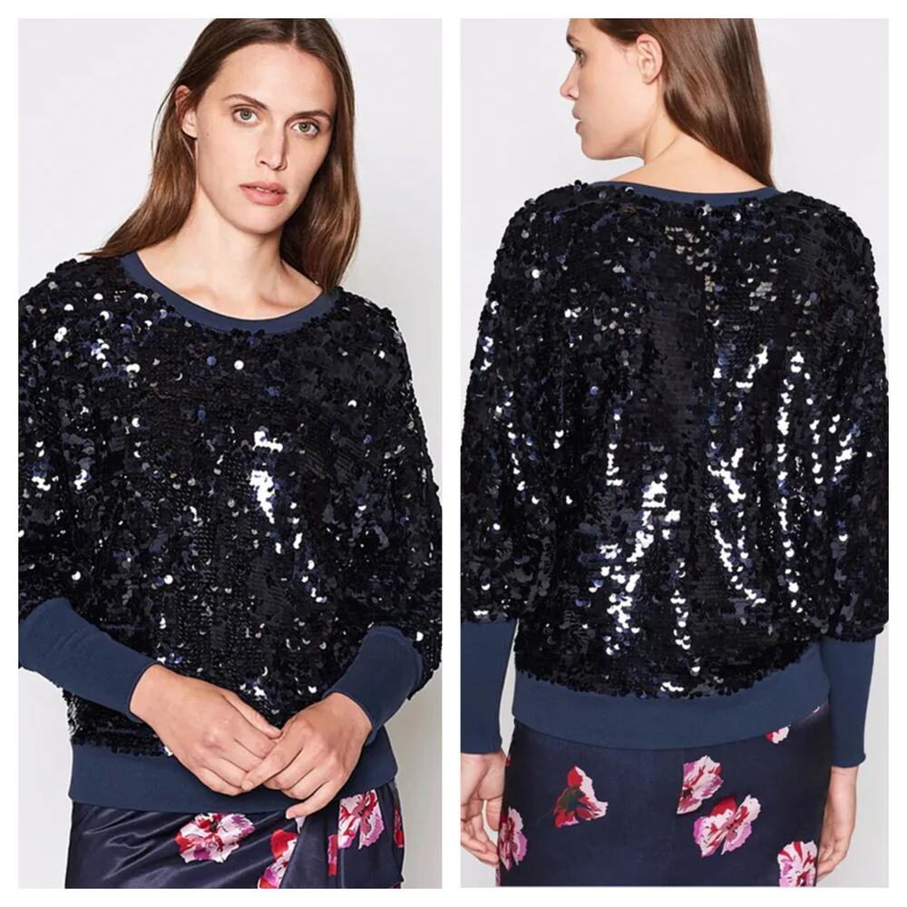 Joie Aldwyn Sequin Sweatshirt NWT Small Midnight Navy Dolman Pullover